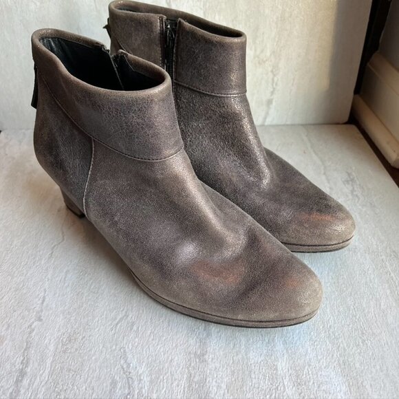 Paul Green Brown Gray Bronze Crackle Leather side Zip Ankle Booties 7.5 - Picture 1 of 9